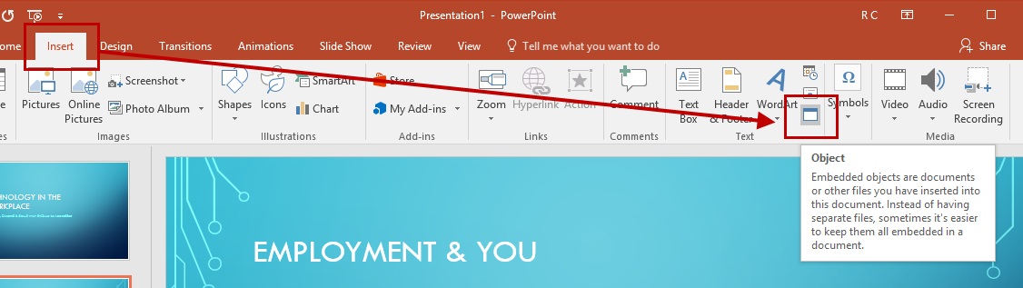 how to insert powerpoint into word