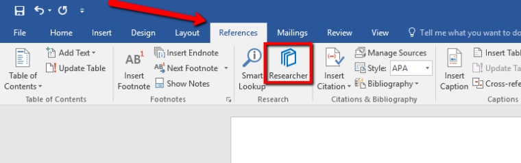 Accessing MS Word Researcher