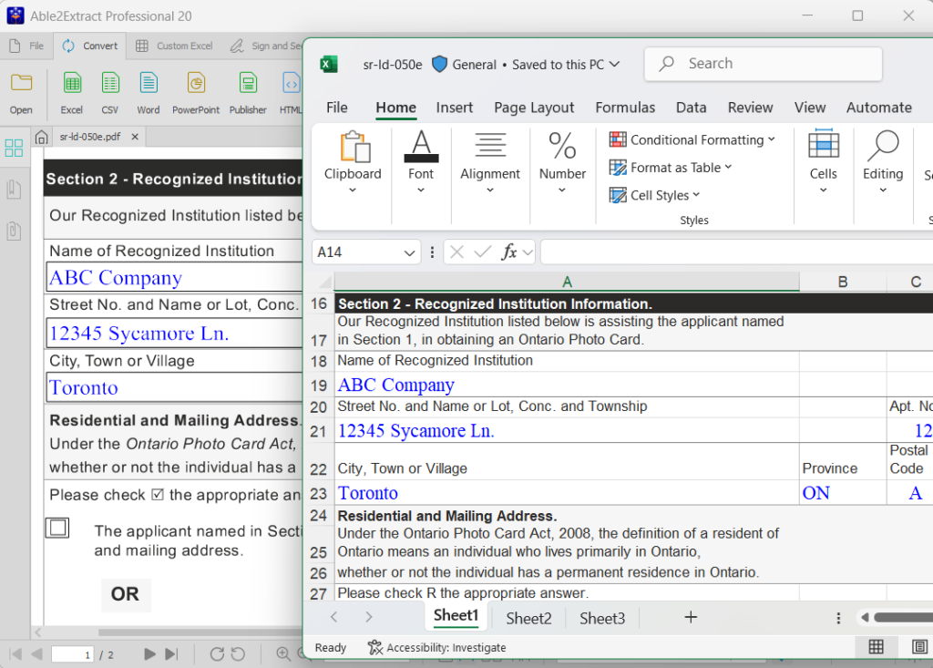 Converting fillable PDFs forms to Excel with Able2Extract Pro 20